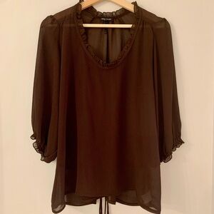 Oleg Cassini Sheer Trending Chocolate Brown Blouse Size 12